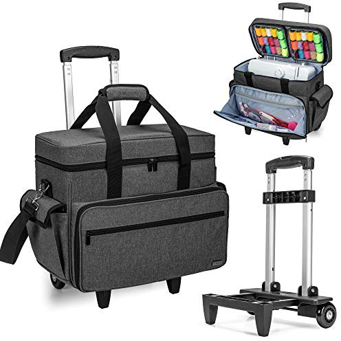 Teamoy Borsa Trolley per Macchina da Cucire, Trolley Staccabile con Pad di Supporto Inferiore, Compatibile con Singer, Brother e la Maggior Parte delle Macchina da Cucire, Nero