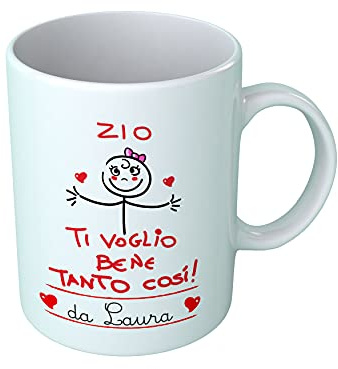 Overthetee Tazza Zio Personalizzata con Nome Ti Voglio Bene Tanto Così Zio, Tazza Femminuccia in Ceramica 330 ml Idea Regalo