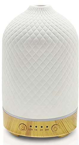 Essential Oil Diffuser Electric Aromatherapy Oil Diffuser 100ml Ceramic Aroma Scent Diffusers Humidifier with Auto Shut Off Ultrasonic Quiet/4 Timing Set/7 LED Lights for Home Office Sleep
