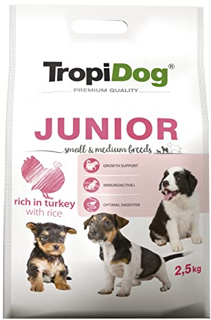 Cibo secco premium per cani ricco di tacchino con riso per cuccioli di razza piccola e media 2,5kg