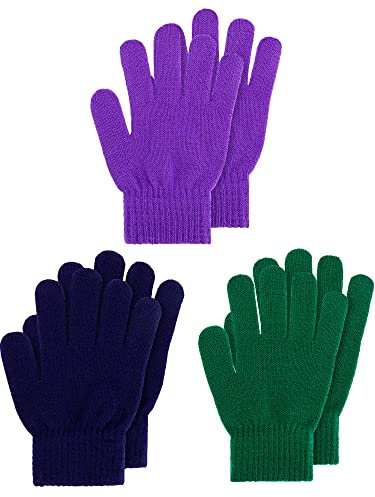 Geyoga 3 Paar Winter Kinder Gestrickte Handschuhe Warme Kinder Strickhandschuhe Elastische Fäustlinge (Charmant, M)