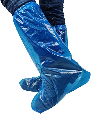 Fancystyle Pack of 80 Disposable Thicker Boot and Shoe Covers 19 inch Tall Extra Large Resistant Water/Skid Resistant Blue (80)