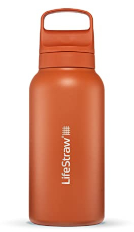LifeStraw Go Serie - Isolierte Edelstahl-Trinkflasche mit Wasserfilter 1l für die Reise & jeden Tag - entfernt Bakterien, Parasiten, Mikroplastik + verbesserter Geschmack, Kyoto Orange (orange)