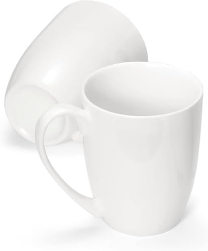 Chulan White Thin Over 45% Bone Content Fine Bone China Coffee Mugs 10 oz, Lightweight Porcelain Cups for Espresso Latte Mocha Cappuccino, Luxury Ceramic Tea Cup, Set of 2 Dishwasher Microwave Safe