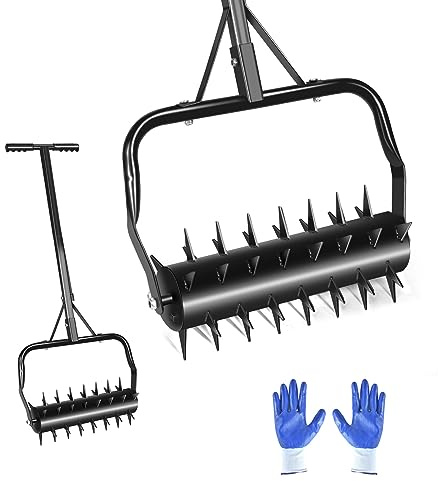Seeutek 18 Inch Rolling Lawn Aerator, Upgraded Heavy Duty Aerator Lawn Soil Penetrator Spikes w/Two Adjustable Height Handles, Manual Aerator Lawn Tool for Garden Yard