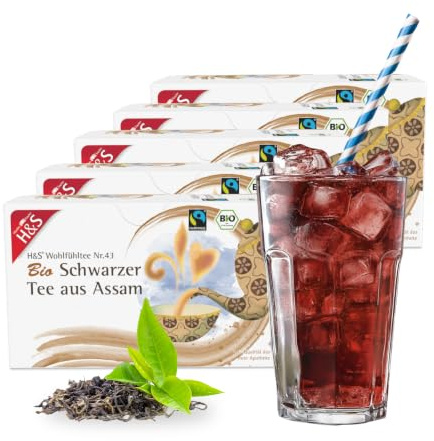 H&S Bio Schwarzer Tee aus Assam, 5 x 20 Beutel (à 1,8 g): 100% Bio Fair Trade Schwarztee, 5er Pack