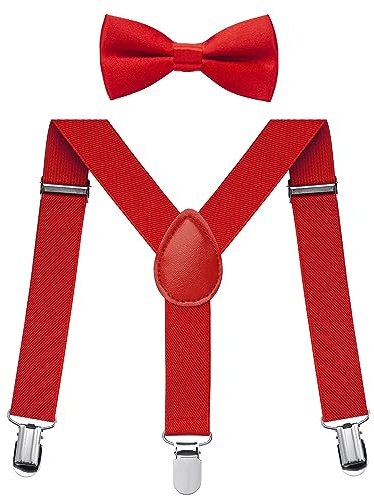 FACATH Kids Suspender & Bowtie Set: Stylish, Adjustable & Perfect for Every Special Occasion, Y-Shape Adjustable Suspenders With Bow Ties Gift Idea For Boys And Girls (Red)
