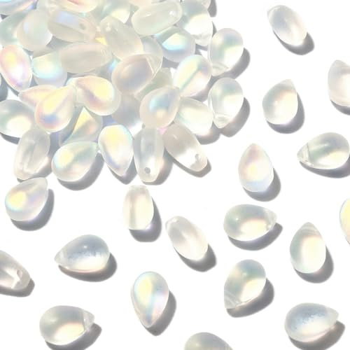 UR URLIFEHALL Lot de 100 perles en verre dépoli transparent en forme de goutte d'eau plaquées AB pour la fabrication de bijoux et la décoration