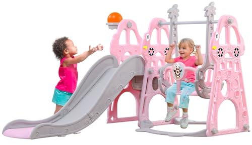 Arkyomi rutsche Indoor ab 1 2 3 4 5 Jahr,kinderrutsche mit schaukel Indoor Outdoor,Baby rutsche kinderzimmer,babyrutsche step2 gartenrutsche für kleinkin(Rosa)