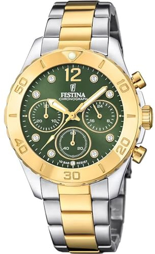 Festina Damen Uhr Analog Edelstahl 316L Multi - Quarz Chronograph - Mineralglas hochresistent - 10 ATM wasserdicht F20604/2 - Boyfriend Collection
