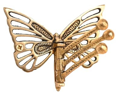 IndianShelf Brass Butterfly Foldable Coat Hooks Heavy Duty, Swivel Tri Arm Decorative Wall Hooks Gold Key Holder, 3 Prong Vintage Gold Coat Rack Wall Mount, Folding Hat Rack