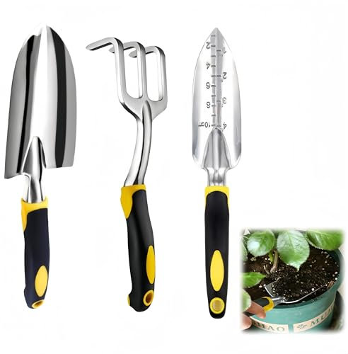 Gardening Tools Set, Gardening Hand Tool Gift Kit with Rake,Shovel&Graduated shovel, Rust-Proof Gardening Set, Durable Gardening Kit, Ideal Gardening Gift for Women Men 3 Piece Loopunk