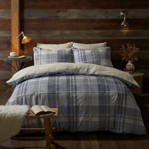 Fusion - Copripiumino in pile a scacchi blu – letto king size (230 x 220 cm) – design reversibile – biancheria da letto in tartan azzurro – biancheria da letto in flanella blu con trapunta in pile