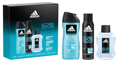 Il cofanetto adidas Ice Dive include Eau de Toilette, Deodorante Spray e Gel Doccia