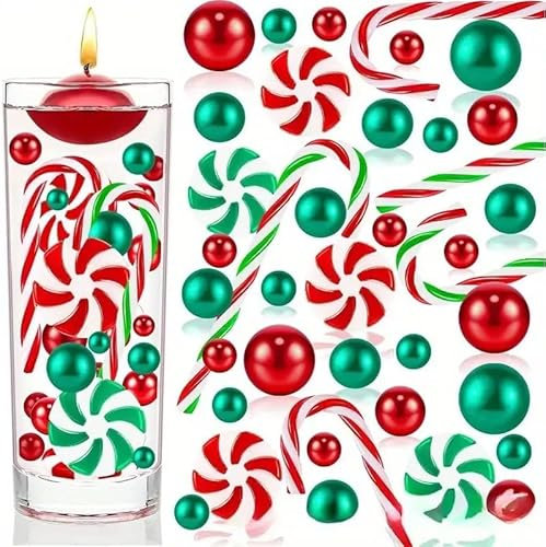 Daover 6054 Stück Weihnachtsvasenfüller, Schwimmende Vasenfüller Weihnachten Weihnachtsvasenfüllerperlen Weihnachtsvasenfüllerperle mit 6000 Stück Wassergelperlen für Zuhause Esstisch Dekorationen