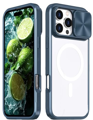 Rdyi6ba8 Cover per iPhone 16 Pro, Trasparente Compatibile con Magnetica Case con [Scorrevole Protezione Fotocamera] TPU+PC Antiurto Custodia per iPhone 16 Pro - Blu
