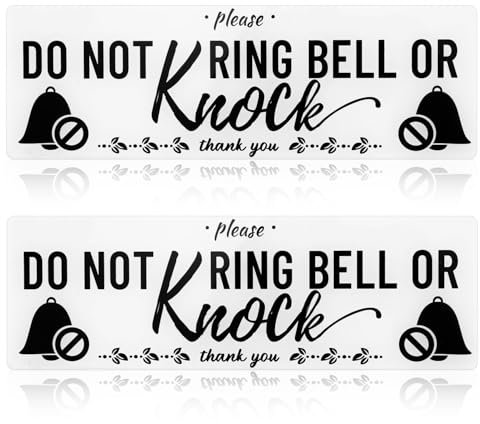 PEUTIER 2pcs Do Not Knock or Ring Doorbell Sign, Acrylic No Soliciting Sign for Front Door, Window, Office Door, Entrance, Promotional, Directional, Warning, Decoration, Minimalist Style, White, Black