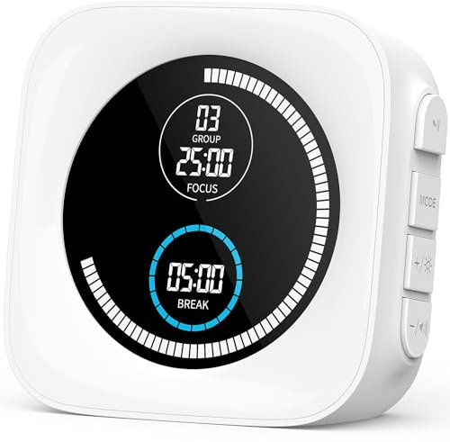 HAUKINIX Pomodoro - Temporizador de productividad, temporizador de enfoque, temporizador visual de 99 minutos, temporizador de escritorio para estudio, trabajo, estudiantes, TDAH, dilación, alarma