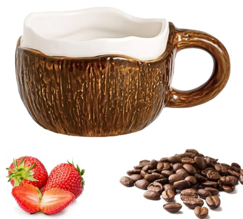HZIYOU Tazas de coco, taza de café de cerámica para hombres y mujeres, tazas únicas con asa para café, leche, cacao, esmalte alterado en el horno