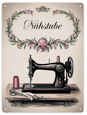 Vintage Nähmaschine Nähstube Souvenir Metallschild XXL in 28x38 cm für kreative Nähliebhaber - lustiges Deko-Schild