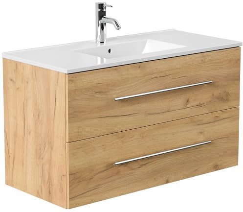 Lomadox Bad Badezimmer Gästebad Waschplatz Waschtisch 100 cm in Eiche Gold