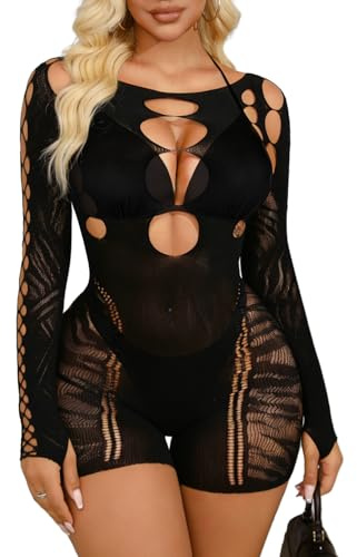 Buitifo Donna Lingerie Bodysuit Fishnet Bodystocking Sexy Jumpsuit Romper(Nero BM,M)