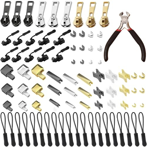 85 stycken dragkedja reparationssats, dragkedja reparation kit för kläder, ryggsäck, bagage, sovsäck