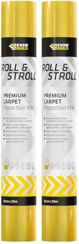 Everbuild Roll & Stroll Premium Carpet Protector – Self-Adhesive – Easy To Roll – Totally Waterproof – Yellow – 600mm x 25m (Pack of 2)