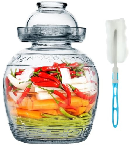Glass Pickling Jar, Large Capacity Fermentation Crock, Traditional Chinese Fermenter with Water Seal Lid for Sauerkraut, Kimchi, and Pickles