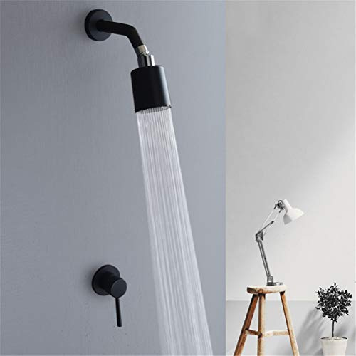 WOTZOV Juego de Ducha de baño empotrada en la Pared, Color Cobre, Dorado Cepillado, Negro y Cromado, con Cabezal de Ducha Oculto y Sistema de Ducha Tipo Lluvia, Color Negro，Black