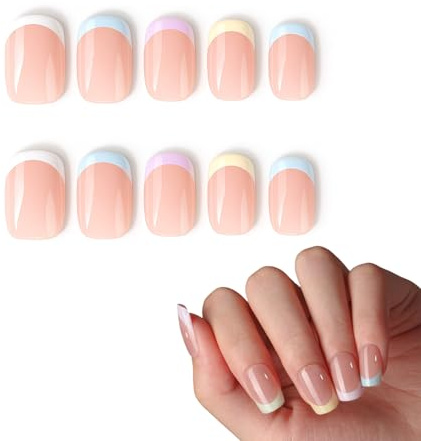ARYIMYDP 30 pezzi Unghie Finte Adesive Corte, Fogli Colorati Staccabili con Lima per Manicure fai da te, Donne e Ragazze