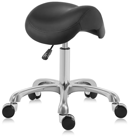DR.LOMILOMI Ergonomic Saddle Stool, Adjustable Pneumatic Swivel Rolling Saddle Seat with Wheels for Hygienic, SPA, Salon, Home and Office, Haku 506 Series, Black