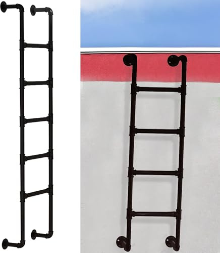 Scala in ferro resistente, 0,9 m, per cantine, finestre, pozzetti, scaletta in metallo da parete, scala antincendio, 4-8 gradini (195 cm)