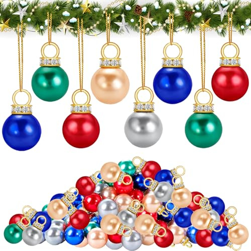 Set di Piccole Palline di Natale, 80 Pezzi Mini Palline di Natale, Mini Palle per Albero Natalizie 16 mm, Pallines Natalizie Colorate con 10m Filo Dorato per Ghirlande, Scale, Finestre