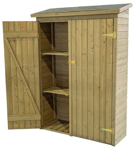 Gartenschrank 131x48x170/180cm imprägniert grün Holzschrank mit Regalen Gartenschuppen