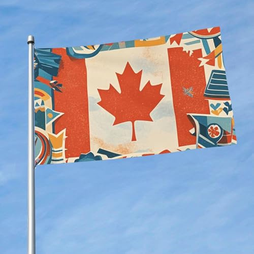 Bandiera da 150 cm x 90 cm, bandiera da esterno su entrambi i lati, resistente, con 2 occhielli, decorazione per cortile, retrò, bandiera del Canada, in poliestere, bandiere di benvenuto per vacanze