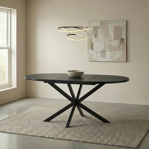 IDIMEX Esstisch Chester rund 120 cm, Schwarz – Ausziehbar bis 160 cm schwarzes Metallgestell,Tischplatte mit Holzdekor modernes Design, ideal für Esszimmer oder Küche
