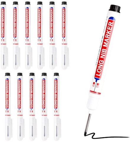 Swiftctrl 12 Pièces Marqueur Trou Profond Noir, Stylo Marqueur Indélébile Charpentier à Pointe Fine de 22mm, pour Marquages à des Endroits Difficiles d'Accès, Noir