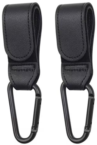 2-Pack Leather Pram Hooks Universal Carabiner Clips for Stroller Wheelchair