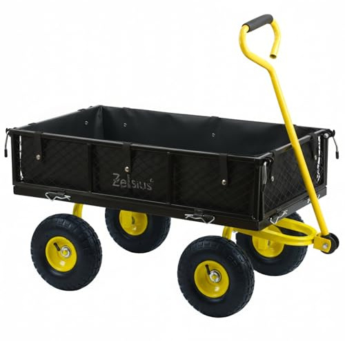 Zelsius Bollervagn | 350 kg lastkraft, 75 liter | svart/gul | trädgårdsvagn, trädgårdsvagn, trädgårdsvagn | luftdäck, transportvagn vikbar, handvagn, handkärror för trädgårdsarbete
