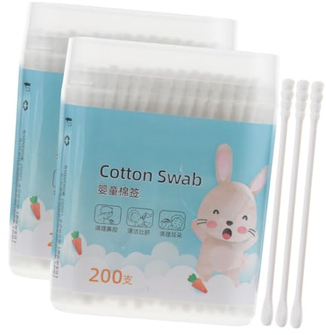 FRCOLOR Cotons-tiges pour Bébés 200 Pièces Manches en Papier Doux et Résistants Embouts Coton Sûrs Bébé Soins Oreilles Nez Nettoyage Quotidien