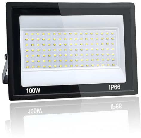 Yuaiosn 100W Focos LED Exterior, 10000LM Proyector LED Exterior, Resistente al Agua IP66 Foco Proyector LED, 6500K Blanco Frío Floodlight para Patio, Terraza, Garaje, Jardín