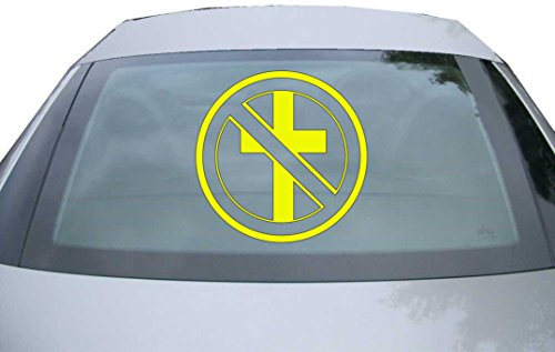 Indigos UG Aufkleber Heckscheibe & Motorklappe - neongelb - 600x600 mm - durchgestrichenes Kreuz - selbstklebender Sticker für Auto, Fenster, Bus oder LKW