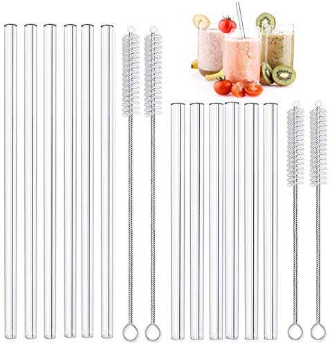MIXIAO Glas Strohhalme Transparent Trinkhalm gerade LFGB Zertifizierung 6 x 21.5cm, 6 x 15cm - Wiederverwendbare Glas Trinkhalme + 4 Reinigungsbürste,gesund (21.5 CM - 6 Stück,15 CM - 6 Stück)