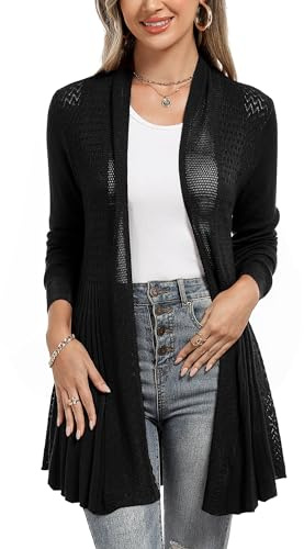 iClosam Gilet Femme Long Tricot Veste Femme Longue Pull Gilet Femme Manches Longue, Noir1, XXL
