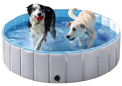 Yaheetech Hundpool för hundar, pool 100/120/140/160 x 30 cm, hundplaskdamm, vikbar pool, badkar, vattenbassäng, vikbar husdjursduschpool