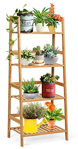 COSTWAY Scaffale per Piante in Bambù a 4 Ripiani, Scaffale Porta Vasi da Interno ed Esterno, Scaffale Portafiori per Balcone, Giardino e Cortile, 48 x 32 x 115 cm (Naturale)