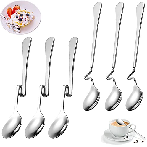 6 Pezzi Cucchiai Di Caffè, Cucchiai Lunghi Ritorti, Piegando Cucchiai Di Caffè In Acciaio Inox, Tè Con Manico Lungocucchiaini Caffè,Pensile Percucchiaini Miele Con Manici Ricurvi