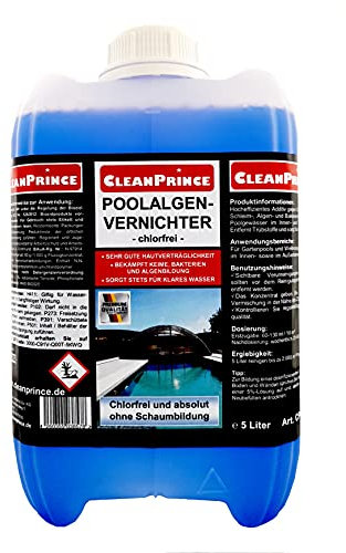 Pool Algen Vernichter 5 Liter chlorfrei | Cleanprince Poolreiniger ohne Schaumbildung schnell klares Wasser, bekämpft Keime, Bakterien und Algenbildung
