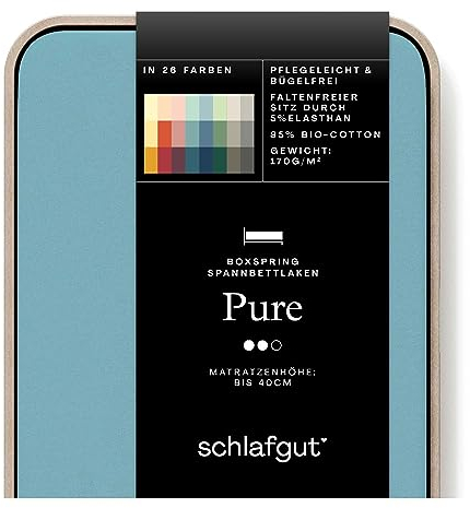 Schlafgut Pure Boxspring Spannbettlaken 90x190cm bis 100x220cm Petrol Mid, Spannbetttuch aus weicher Biobaumwolle
